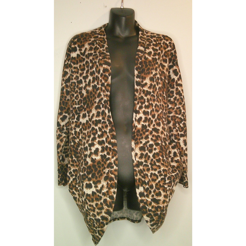 Emerald Leopard Open Cardigan Women's Large Polyester Spandex